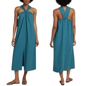 NEW Faherty Bay Twist Seersucker Halter Colonial Blue organic cotton Dress sz XS